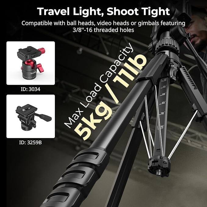 SmallRig 71" Camera Tripod Stand AP-21, Travel Tripod for iPhone and Camera for Canon for Nikon with Phone Holder & Carry Bag, Portable Beginner Tripod with Quick-Flip Lock Legs, Max Load 11lb
