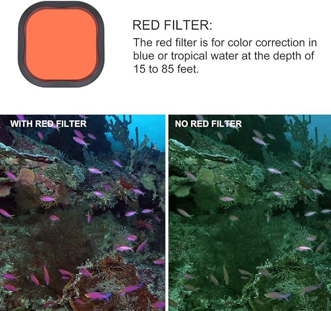 3 Pack Dive Filters for GoPro Hero 8 9 10 11 12 13 Official Waterproof Housing Case (Red, Light Red, Magenta Filters) - Color Correction in Deep Diving/Scuba Snorkeling/Underwater Photography