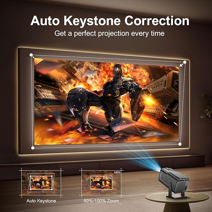 [Netflix-Licensed] 4K Smart Projector with WiFi and Bluetooth, Built-in Android 13, Auto Keystone Video Projector, Voice Control, 180°Rotatable Home Theater Outdoor Movie proyector