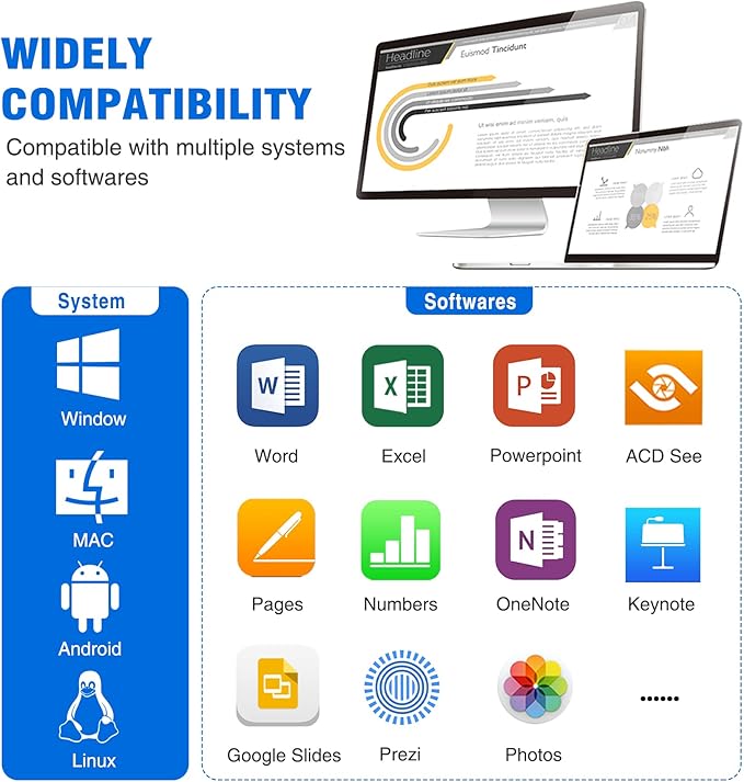 DINOSTRIKE Wireless Presenter Remote with Air Mouse Control, Rechargeable USB Presentation Clicker PPT Pointer RF 2.4GZ PowerPoint Clicker Slide Advancer for Computer Laptop Mac