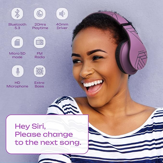 PowerLocus Bluetooth Over-Ear Headphones, Wireless Stereo Foldable Headphones Wireless and Wired Headsets with Built-in Mic, Micro SD/TF, FM for iPhone/Samsung/iPad/PC (Purple)