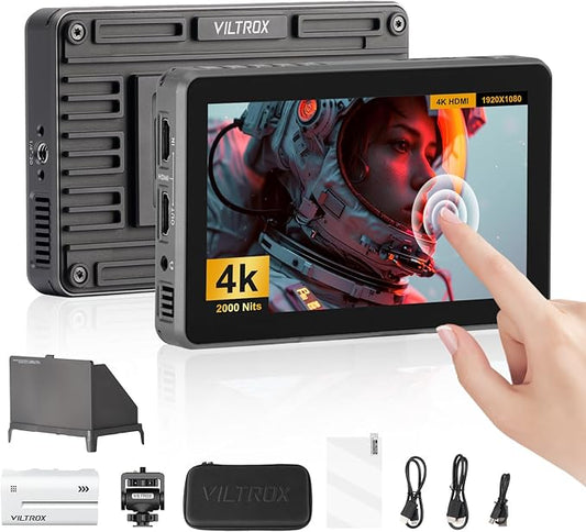 VILTROX DC-X2 6" Camera Field Monitors DCX2 for DSLR Touchscreen External Monitor 4k 2000nits X2 Monitor for Sony Canon Nikon 3D LUT 1920x1080 IPS with Sunshield 2200 MAh Battery