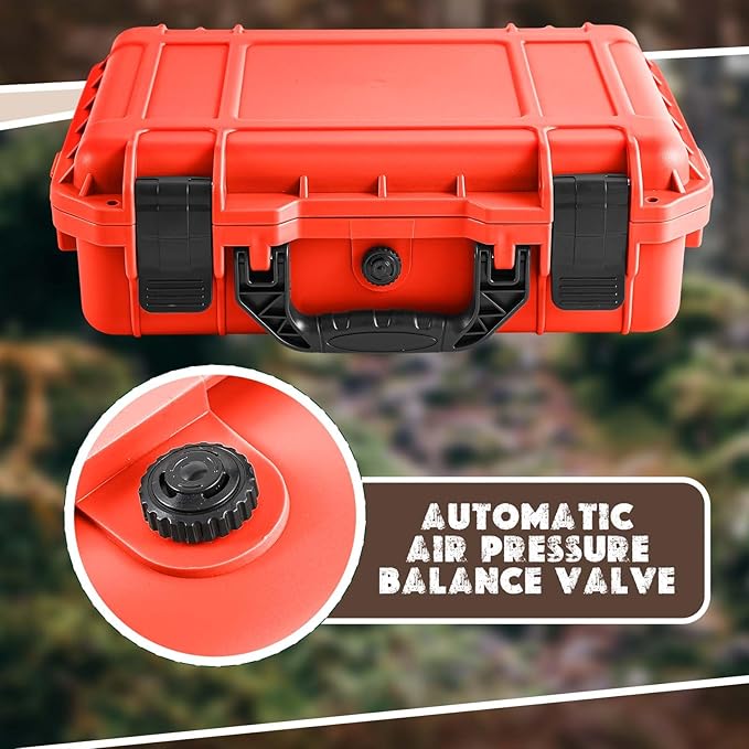 8.5 x 6.5 x 3.7 Inch Waterproof Hard Case with DIY Customizable Foam Insert Portable Protective Case with Knife for Camera Drones Equipments Tools Test Instruments (Reddish Orange)