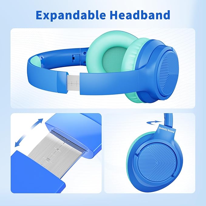 Wired Headphones with Microphone, Over Ear 3.5mm Plug in Headphones with 4.9ft Tangle-Free Nylon Cord for Tablet, Laptop, MP3/4, School, Airplane Travel (Blue)