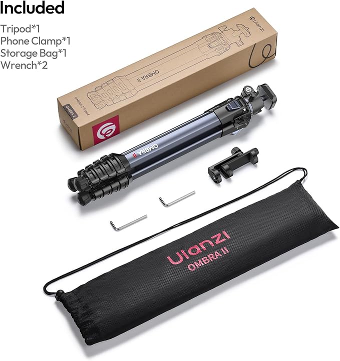 ULANZI Ombra ⅡCamera Tripod 61.5 Inch, 360° Ball Head Travel Tripod Stand with Uka Quick Release Plate for DSLR Sony Canon Fujifilm Camera Smartphone Vlogging Photography with Phone Mount Carry Bag