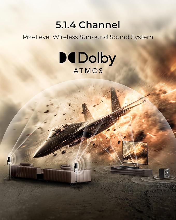 ULTIMEA 5.1.4ch Sound Bar with Dolby Atmos, Wireless Surround Sound System for TV with 2 Surround Speakers, Sound Bar for Smart TV with 8" Subwoofer for Home Theater, BT 5.4, HDMI eARC, Skywave X50