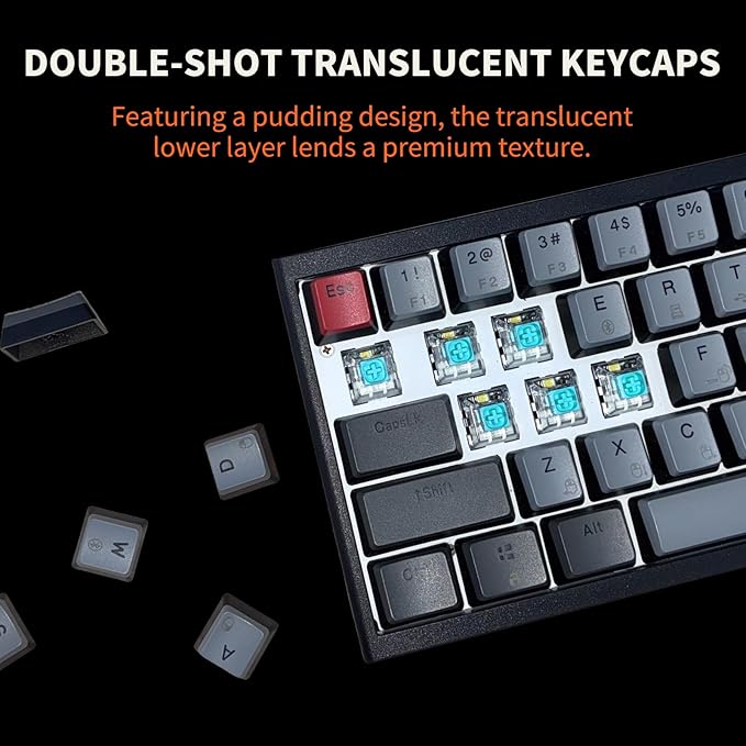 Hexgears X1 Pro Wireless Mechanica Keyboard, Hot-swappable Clicky Switch Gaming Keyboard Bluetooth/2.4G/USB-C Mini Compact with Wrist Rest - Blakc/Gray