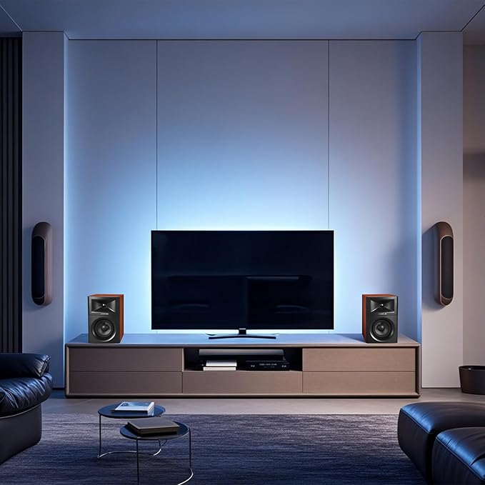 Sanyun SW205 4" Bookshelf Speakers | Immersive HiFi Audio with Virtual Surround | Flagship DAC/DSP Engine | Geometric Diffusion Cabinet | 80W, Bluetooth 5.4/Optical/AUX Inputs, Wireless Remote, Red