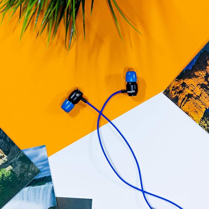 LUDOS Clamor Wired Earbuds in-Ear Headphones, 5 Years Warranty, Earphones with Microphone, Noise Isolating Ear Buds, Memory Foam for iPhone, Samsung, School Students, Kids, Women, Small Ears - Blue