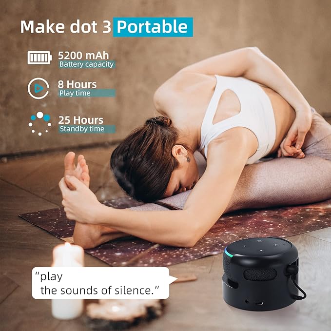 Echo Dot 3 Battery Base, Portable Dot 3rd Gen Mini 2 Battery Base, 5200 mAh 8 Hours Work Time, Black（Not Include Speaker）