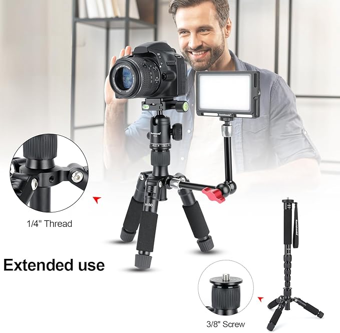 Koolehaoda Mini Desktop Tripod, 20" Aluminum Portable Small Tripod with 360° Ball Head and Bag for DSLR Camera, Video Camcorder.Load up to 11lbs / 5kg - (Black)