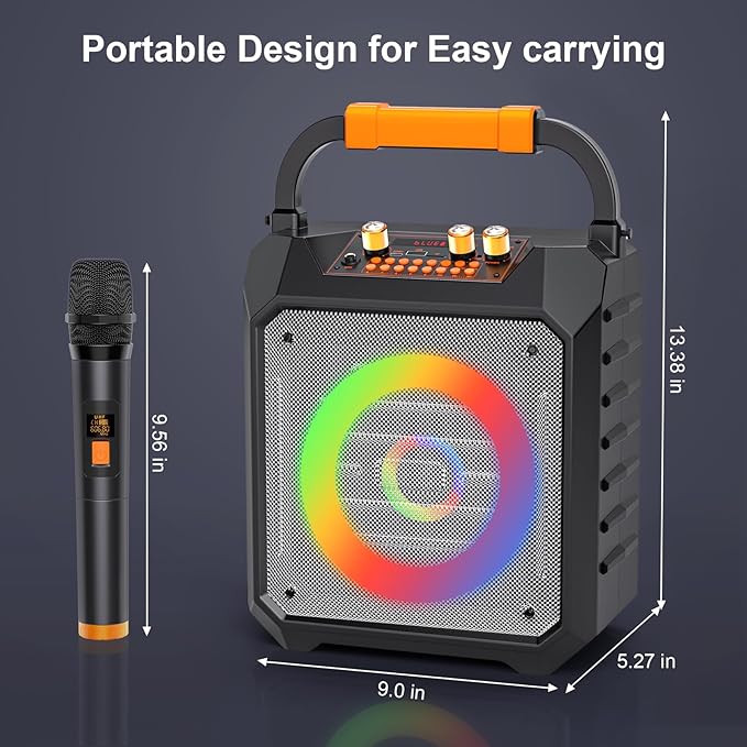 Portable Karaoke Machine with 2 Wireless Microphones for Adults Gifts,5 LED Lights Mode,Outdoor Bluetooth Speakers with PA System for Home,Party,Singing,Classroom,Supports TF/SD/USB/AUX in/FM/REC