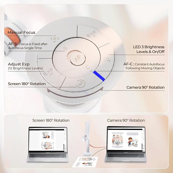 CZUR Fancy S Pro USB Document Camera for Teacher, 12MP 4K Webcam with Microphone and LED Light, Up to 60fps, Auto Focus, for Remote Teaching, Web Conference, for Mac and Windows, White
