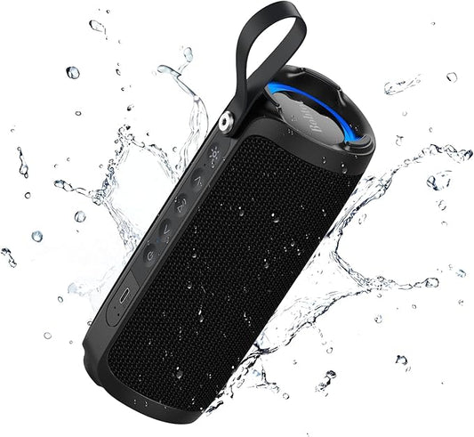 Bobtot Portable Bluetooth Speaker, IPX6 Waterproof Speaker with Punchy Bass, 15W Loud Sound, RGB, 15H Playtime, Dual Pairing for Party, Camping, Beach, Black