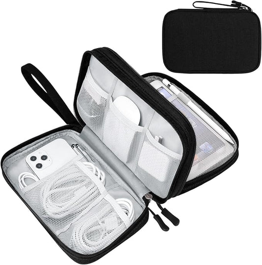FYY Electronic Organizer, Large Travel Cable Organizer Bag Pouch Electronic Accessories Carry Case Portable Waterproof Double Layers All-in-One Storage Bag for Cable, Cord, Charger, Phone, Black