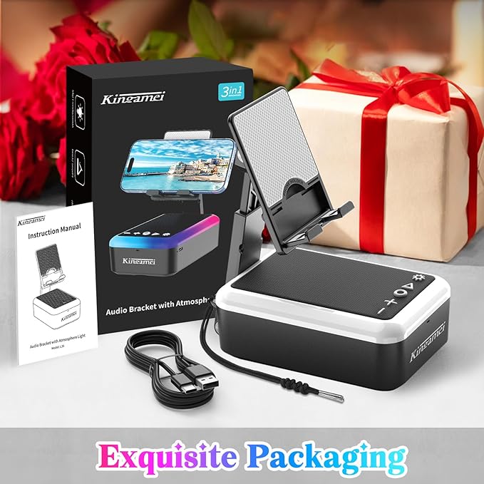 Gift for Men & Women | 3-in-1 Bluetooth Speaker, Cell Phone Stand & Portable Wireless Lanyard with Light | Unique Birthday Gift for Dad, Mom, Husband | Cool Tech Gadget