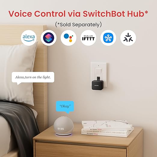 SwitchBot Smart Switch Button Pusher - Bluetooth Fingerbot for Rocker Switch/One-Way Button, Automatic Light Switch, Timer and APP Control, Works with Alexa When Paired with SwitchBot Hub (Black)