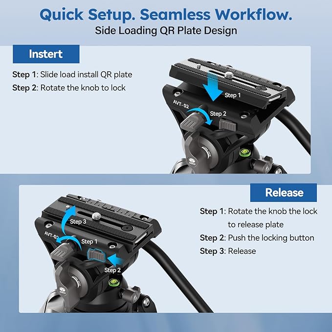 SIRUI Heavy-Duty Video Tripod with Fluid Head – Durable Aluminum Alloy Construction, Adjustable Height for Smooth Video Recording, Stable Support 22.0lbs for Cameras & Camcorders(AVT-02)