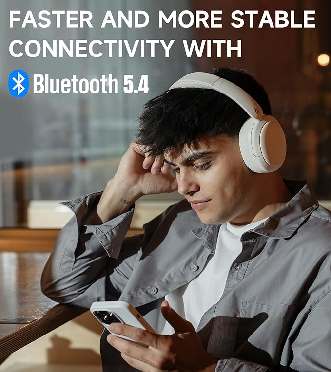 Edifier W800BT Pro Hybrid Active Noise Cancelling Headphones - Hi-Res Audio - AI Call Noise Cancellation - 45H Playtime - Fast Charging - Foldable - Wireless Over-Ear Bluetooth 5.4 Headphones - Ivory