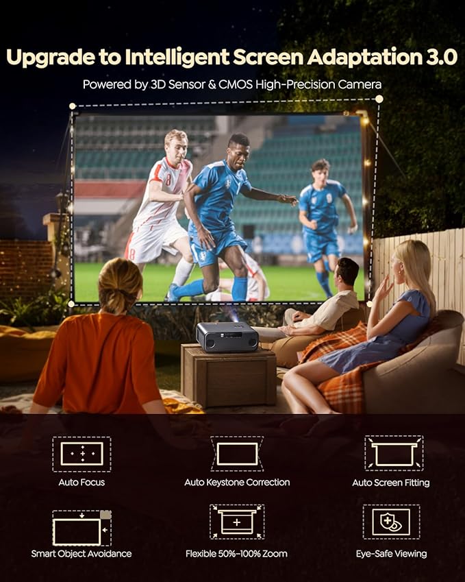 [Netflix-Licensed/4K Supported] Smart Outdoor Projector with WiFi6 and Bluetooth, 800ANSI Movie Projector, DoIby Audio with Dual Speakers, AI Auto Focus with Built-in Apps Proyector, Upgraded P62 Pro
