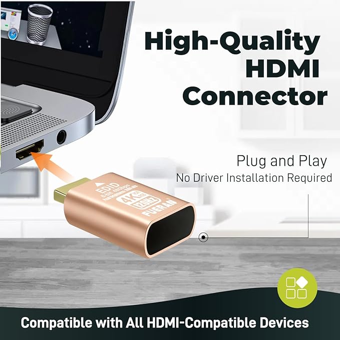 4K 120Hz HDMI 2.1 Dummy Plug – High-Resolution Virtual Display Emulator for PC, VR Headsets & Cryptocurrency Mining EDID Headless Ghost Display Adapter (4K/120Hz-HDR/8bits-3P)