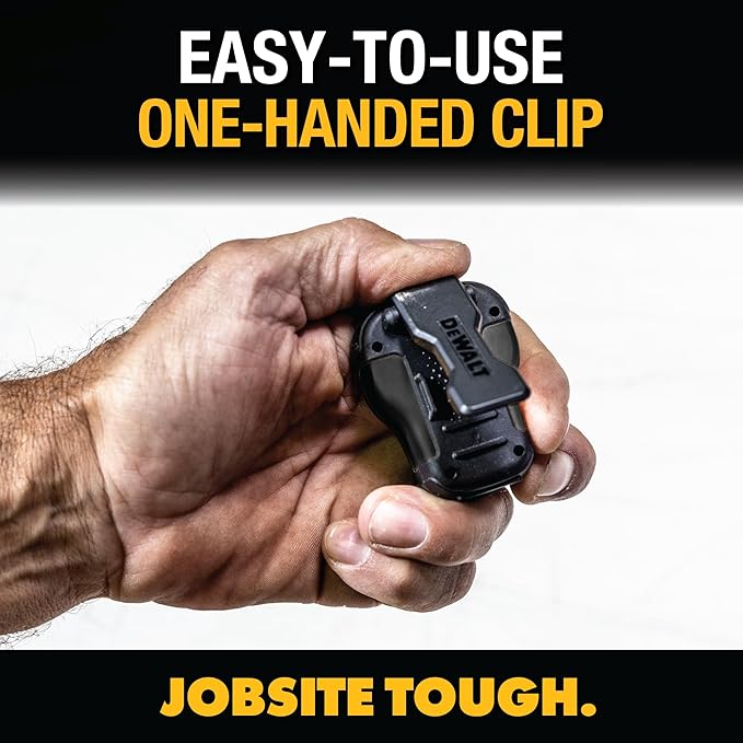 DEWALT Wearable Bluetooth Speaker [Onyx Edition - Black] Clip-On Wireless Jobsite Pro Water-Resistant Portable Speaker (Non- Magnetic), Mic for Hands-Free Music/Calls, Mini Speakers Bluetooth Wireless