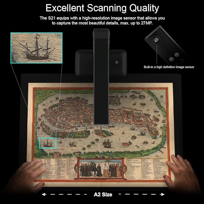 VIISAN Large Format Book & Document Scanner, Capture Size A2/A3, 26MP USB Document Camera with Auto-Flatten, Fingerprint Removal Technologies, Multi-Language OCR, Compatible with Windows & macOS