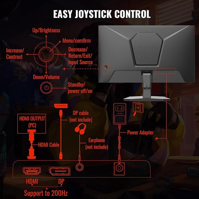 SANSUI Gaming Monitor, 24 Inch 200Hz 180Hz, FHD 1080P 1ms 110% sRGB Computer Monitor, HDMI DP Ports VESA Support for Game Office (HDMI Cable Included ES-G24F4H)