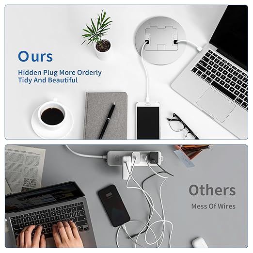 Vagueior Recessed Floor Electrical Outlet Kit, Circular Hidden 4.8A USB A & Type C Charg,20 Amp Tamper-Resistant Receptacle Outlet ，Waterproof Electrical Outlet Covcer Box, UL Certified,Silver