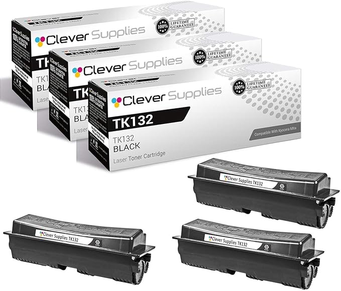 CS Replacement Toner Cartridge Compatible with Kyocera-Mita TK132 Black FS-1028mfp, FS-1128mfp, FS-1300D, FS-1350DN Black 3 Pack
