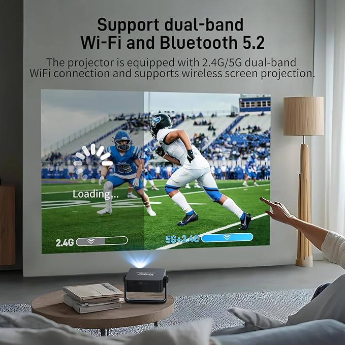[Auto Keystone & Electric Focus] Yinker Mini Projector with Dual Band WiFi and Bluetooth, Smart Portable Projector with 360° Adjustable Stand, 4K Support for Home Cinema and Outdoor