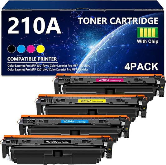 210A Toner Cartridges 4-Pack Replacement for HP 210A 210X Compatible with Color Laserje Pro MFP 4301fdw Wireless, MFP Pro 4301fdn 4201dw 4201dn,Color Pro MFP 4301 4201 Series Printers