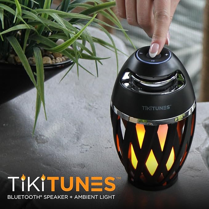 TikiTunes Portable Bluetooth 5.0 Indoor/Outdoor Wireless Speaker, LED Torch Atmospheric Lighting Effect, 5-Watt Audio USB Speaker, 2000 mAh Battery for iPhone/iPad/Android