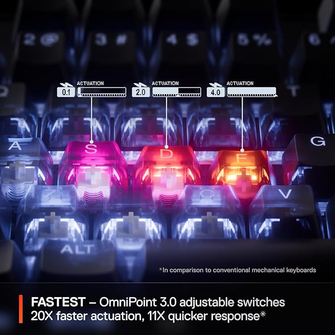 SteelSeries Apex Pro Mini Gen 3 OmniPoint 3.0 HyperMagnetic Switches — Adjustable Actuation — Rapid Trigger — Game-Ready Presets — Protection Mode — Rapid Tap/SOCD — RGB — PBT Keycaps — USB-C