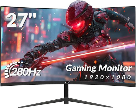 ZZA 27 Inch Gaming Monitor,27'' FHD Curved Monitor,280Hz Gaming Monitor,1ms Computer Monitor,Eye-Care Display with HDMI,DP,FreeSync,Wall Mountable for Office and Home