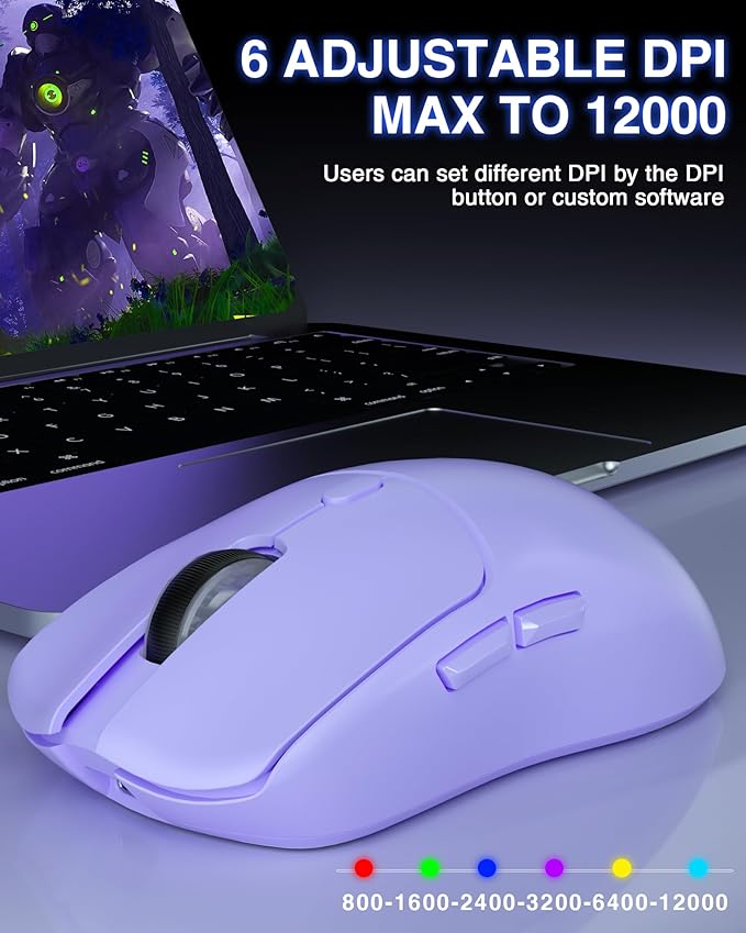 AULA SC580X Wireless Gaming Mouse, Tri-Mode 2.4G/BT5.0/USB-C Gaming Mice with 12000 DPI, 6 Programmable Buttons, Rechargeable Computer Mouse for Laptop/PC/Mac/Tablet