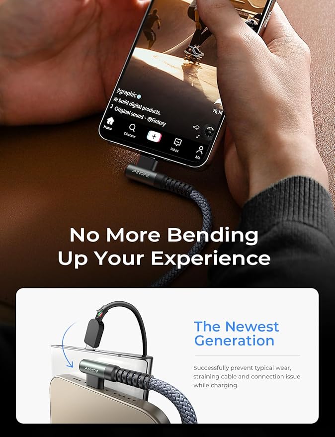 AINOPE Right Angle USB C to USB C Cable 17 3.3FT 60W 2 Pack USBC to USBC for iPhone 16 Pro Max Car Charger Cord Fast Charging Compatible with iPhone 16 15 Samsung A17 iPad Pro Android Phone Accesories