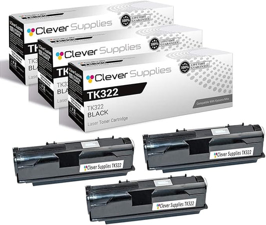 CS Replacement Toner Cartridge Compatible with Kyocera-Mita TK322 Black FS-3900D, FS-3900DN, FS-3900DTN, FS-4000DN, FS-4000DTN Black 3 Pack