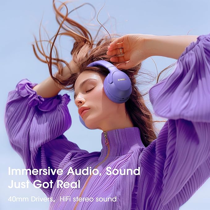 Bluetooth Headphones Over Ear, 80H Playtime Wireless Headphone with 3 EQ Modes, Built-in Mic, Deep Bass, HiFi Stereo Foldable Wireless Headset for iPhone PC Travel Workout Office (Purple)