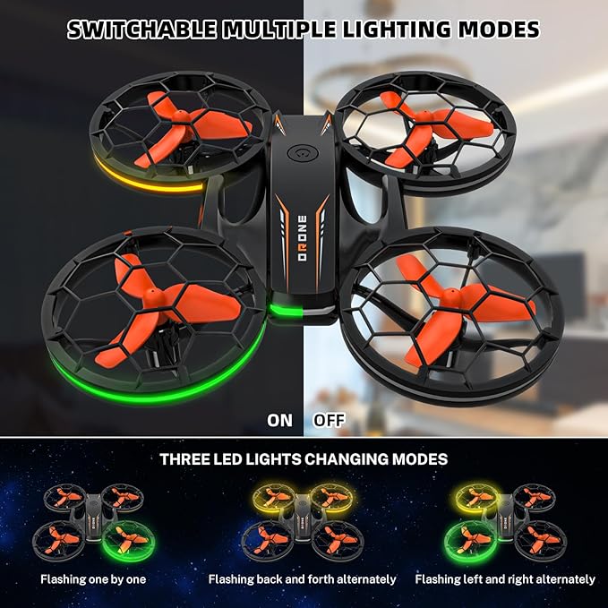 Drones for Kids - RC Drone with Auto Hovering and Headless Mode, Quadcopter with LED Light, Propeller Full Protect, 3D Flips, 3 Batteries, Remote Control, Best Toys Gifts
