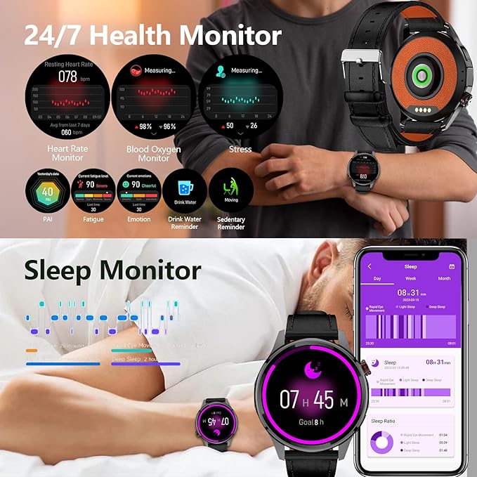 Smart Watch for Men Built-in GPS, 1.46" AI Smartwatch with Health Monitor for Android Phones/iPhone, 100+ Sport Modes Fitness Tracker with Compass/Altitude/Barometer,Bluetooth Call/Text Reply(2 Bands)