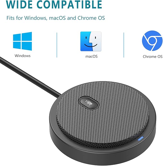 Upgraded USB Conference Microphone for Computer, 360° Omnidirectional Condenser Mic with Mute Key, Great for Video Conference, Gaming, Chatting, Skype, Plug & Play, Windows macOS, Ideal for Gift
