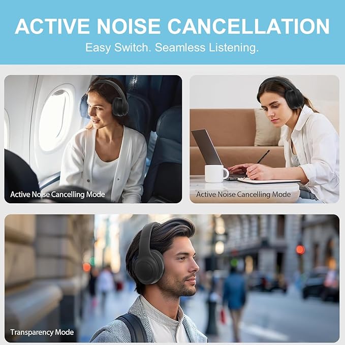 ANC Wireless Headphones for TV, Foldable Headphones for Traveling, Headset with Bluetooth Transmitter, Optical (Toslink), Coaxial, RCA, 3.5mm AUX and USB Audio Output, TV Headset Wireless for Seniors