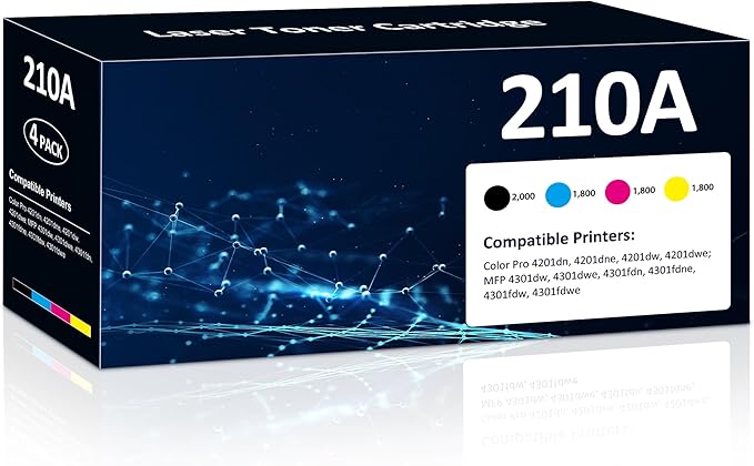 210A Toner Cartridges 4 Pack High Yield for Color Laser Jet Pro MFP 4301fdw 210A Compatible for HP 4201dn 4201dne 4201dw 4201dwe MFP 4301dw 4301dwe 4301fdn 4301fdne 4301fdw 4301fdwe Printer(BK/Y/M/C)