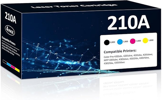 210A Toner Cartridges 4 Pack High Yield for Color Laser Jet Pro MFP 4301fdw 210A Compatible for HP 4201dn 4201dne 4201dw 4201dwe MFP 4301dw 4301dwe 4301fdn 4301fdne 4301fdw 4301fdwe Printer(BK/Y/M/C)