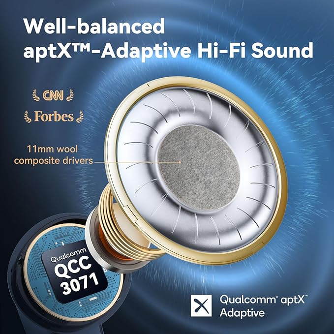 EarFun Air Pro 3 Noise Cancelling Wireless Earbuds, Qualcomm® aptX™ Adaptive Sound, 6 Mics CVC 8.0 ENC, Bluetooth 5.3 Earbuds, Multipoint Connection, 45H Playtime, App Customize EQ, Blue