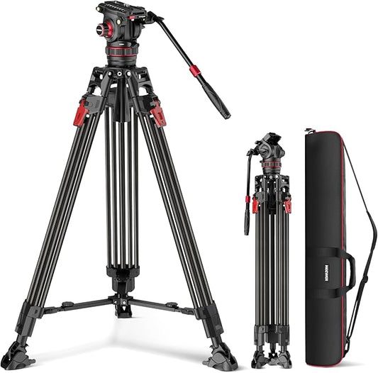 NEEWER 78" Video Camera Tripod Carbon Fiber with Damping Adjustable Fluid Head, One Step Quick Release with QR Plate & Handle, Heavy Duty Tripod Stand for DSLR Cameras Camcorders, Max Load 22lb, LL37
