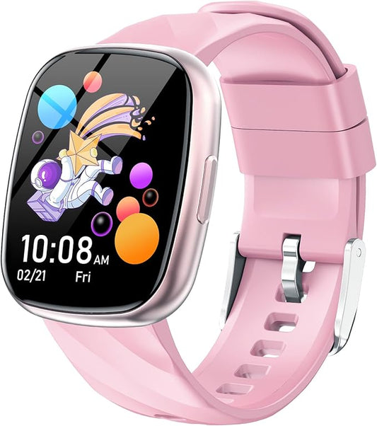 Smart Watch for Kids Fitness Activity Tracker for Boys Girls, Waterproof, Puzzle Games, Alarm Music, Sport Mode, Heart Rate, Sleep, Pedometer, Children Smartwatch Birthday Gift for Teens, Pink