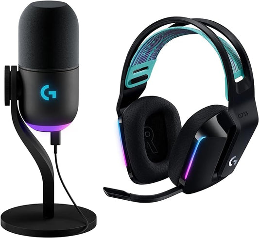 Logitech G733 Lightspeed Wireless Gaming Headset +Yeti GX Dynamic RGB Gaming Microphone with LIGHTSYNC, USB - Black