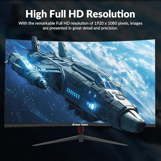 24 Inch Curved Gaming Monitor, 180Hz/144Hz FHD 1080P, 120% sRGB, 1ms, AMD FreeSync, Low Motion Blur, VESA Wall Mount, HDMI 1.4 & DP 1.2 – Black